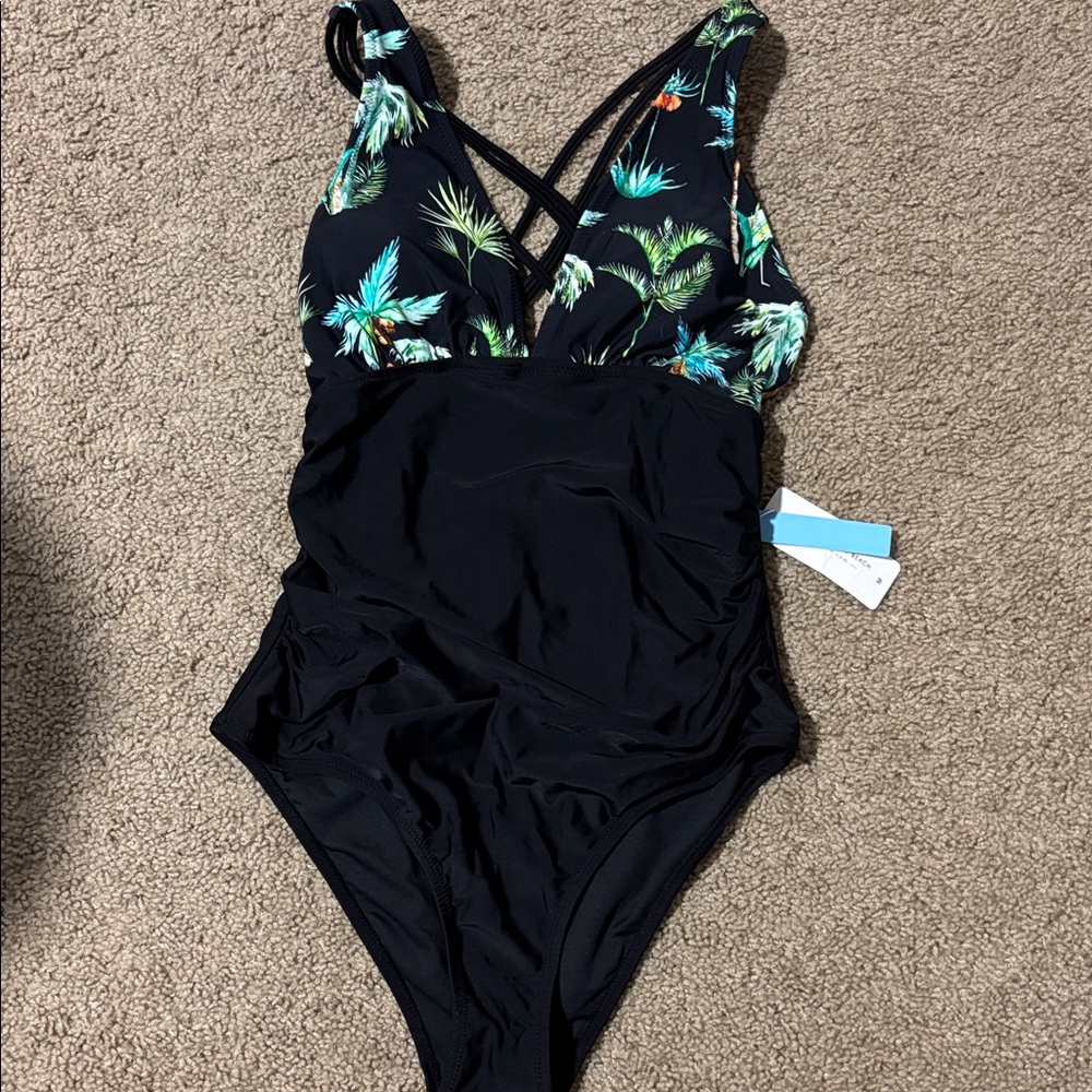 Cupshe Black Palm Tree One-Piece, NWT